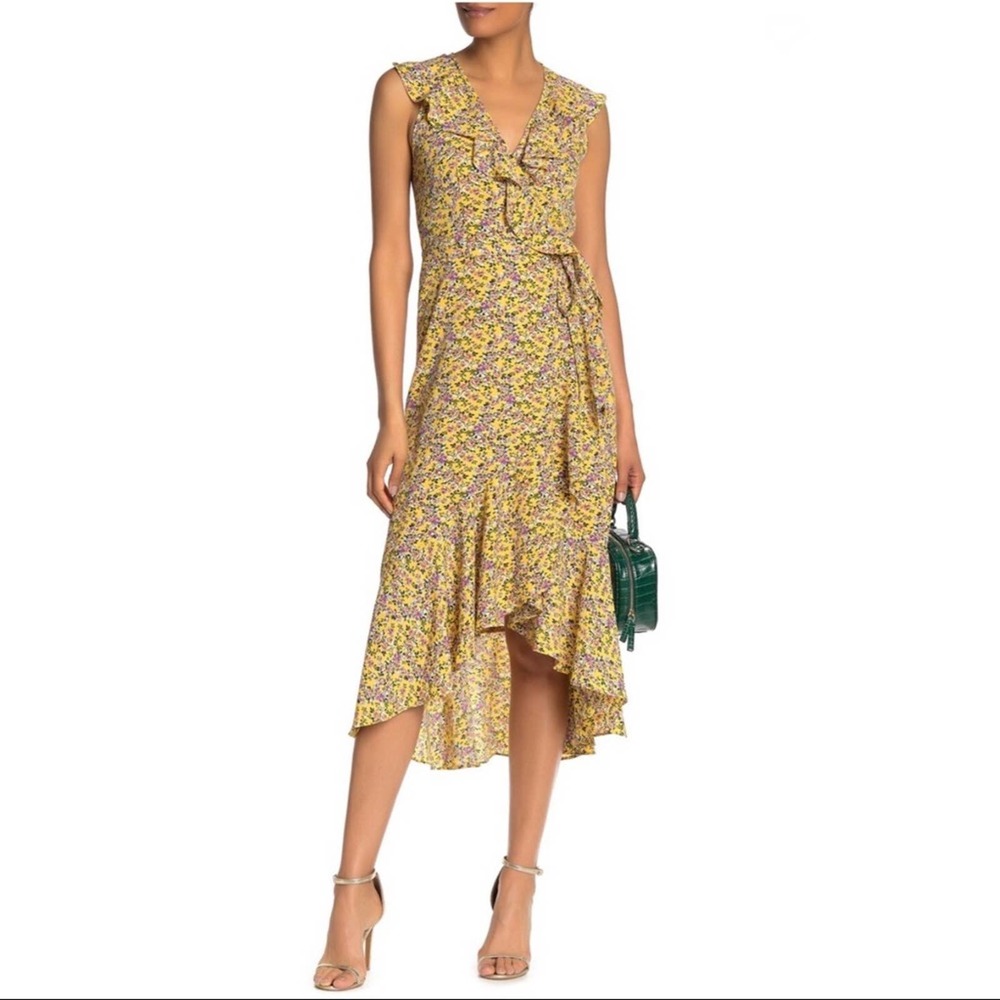 Max Studio Patterned Ruffle Wrap Midi Dress